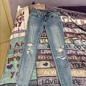 American Eagle Outfitters Blue Skinny Ripped Jeans